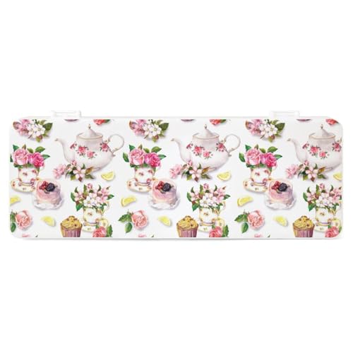 JZemdybill Federmäppchen, Kuchen- und Teekanne, Blumenmuster, kreative einfache Schreibwaren-Box, 19,5 x 7,1 x 2,7 cm, Stil:, Einheitsgröße, Federmäppchen von JZemdybill