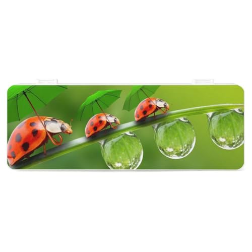JZemdybill Federmäppchen, Marienkäfer, grüne Landschaft, kreative einfache Schreibwaren-Box, 19,5 x 7,1 x 2,7 cm, Stil:, Einheitsgröße, Federmäppchen von JZemdybill