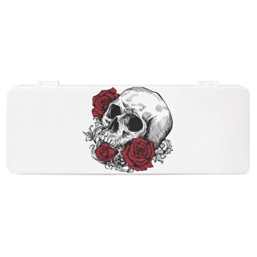 JZemdybill Federmäppchen, Totenkopf mit Rosen, kreative einfache Schreibwaren-Box, 19,5 x 7,1 x 2,7 cm, Stil:, Einheitsgröße, Federmäppchen von JZemdybill