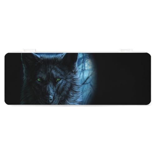 JZemdybill Federmäppchen, grüne Augen, WolfCreative, einfache Schreibwaren-Box, 19,5 x 7,1 x 2,7 cm, Stil:, Einheitsgröße, Federmäppchen von JZemdybill
