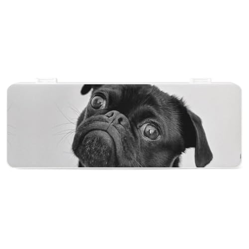 JZemdybill Federmäppchen, niedlicher schwarzer Mops, kreative einfache Schreibwaren-Box, 19,5 x 7,1 x 2,7 cm, Stil:, Einheitsgröße, Federmäppchen von JZemdybill