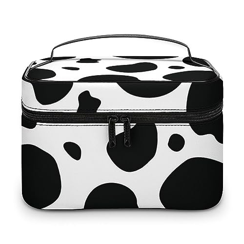 JZemdybill Kosmetiktasche, Kuhmuster, Milchkuh, Make-up-Tasche, Leder, Reise-Kulturbeutel für Damen, Kuhmuster, 25x18x15cm von JZemdybill