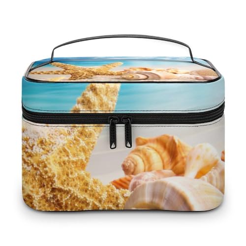 JZemdybill Kosmetiktasche, Seestern-Make-up-Tasche, Leder, Reise-Kulturbeutel für Damen von JZemdybill