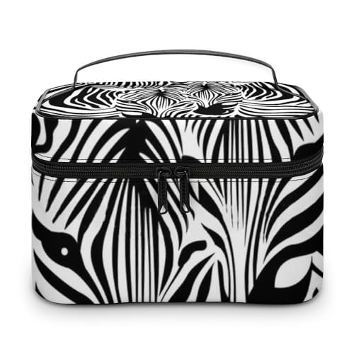 JZemdybill Kosmetiktasche, abstraktes Tier-Zebra-Make-up-Tasche, Leder, Reise-Kulturbeutel für Damen von JZemdybill