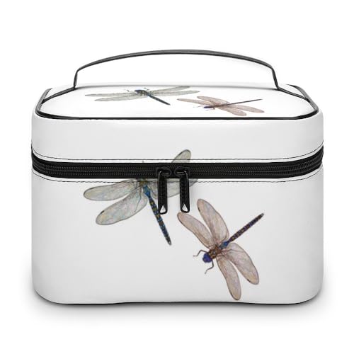 JZemdybill Kosmetiktasche, bunte Libellen-Make-up-Tasche, Leder, Reise-Kulturbeutel für Damen von JZemdybill