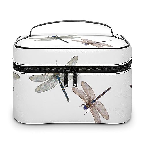 JZemdybill Kosmetiktasche, buntes Feuerwerk, Make-up-Tasche, Leder, Reise-Kulturbeutel für Damen, Bunte Libelle, 25x18x15cm von JZemdybill