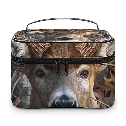 JZemdybill Kosmetiktasche, buntes Feuerwerk, Make-up-Tasche, Leder, Reise-Kulturbeutel für Damen, Camo Buck Deer, 25x18x15cm von JZemdybill