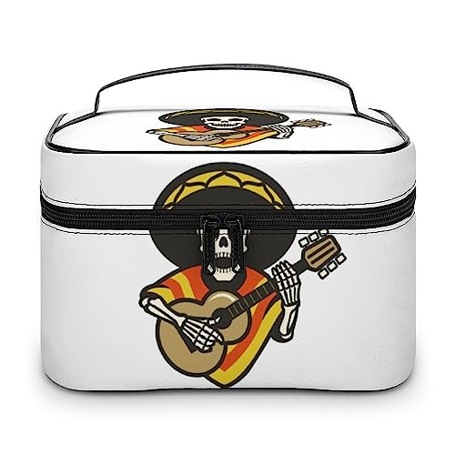 JZemdybill Kosmetiktasche, mexikanische Gitarre, Totenkopf, Make-up-Tasche, Leder, Reise-Kulturbeutel für Damen, Style-14, 25x18x15cm von JZemdybill