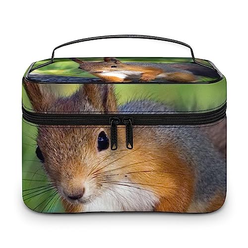 JZemdybill Kosmetiktasche, niedliches Eichhörnchen-Make-up-Tasche, Leder, Reise-Kulturbeutel für Damen, Style-14, 25x18x15cm von JZemdybill