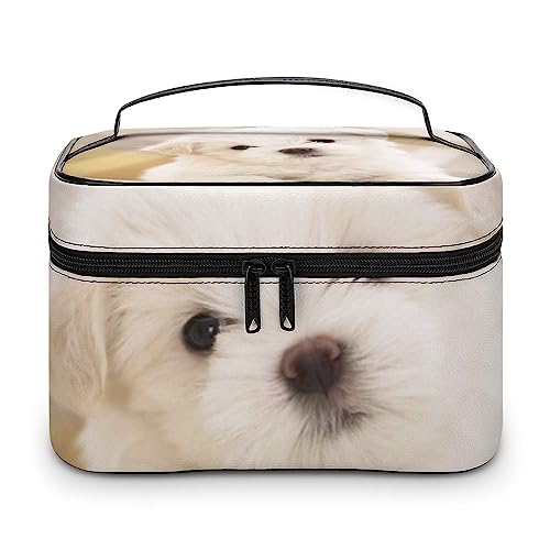 JZemdybill Kosmetiktasche, schöne Malteser-Hunde-Make-up-Tasche, Leder, Reise-Kulturbeutel für Damen, Style-14, 25x18x15cm von JZemdybill