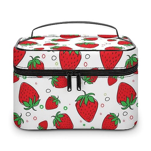 JZemdybill Kosmetiktasche, siamesische thailändische Katze, Mandala, Make-up-Tasche, Leder, Reise-Kulturbeutel für Damen, erdbeere, 25x18x15cm von JZemdybill