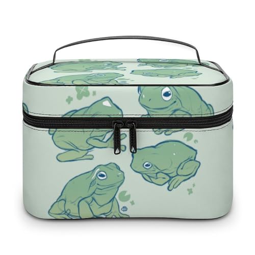 JZemdybill Kosmetiktasche, süße Corgi Haustier- und Milchtee-Make-up-Tasche, Leder, Reise-Kulturbeutel für Damen, Süßer Frosch, 25x18x15cm von JZemdybill