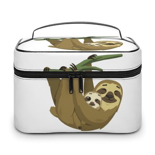 JZemdybill Kosmetiktasche, süße Corgi Haustier- und Milchtee-Make-up-Tasche, Leder, Reise-Kulturbeutel für Damen, Süßes Regenwald-Faultier, 25x18x15cm von JZemdybill