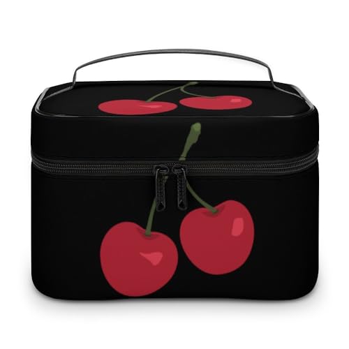 JZemdybill Kosmetiktasche mit Fruchtkirschen-Motiv, Make-up-Tasche, Leder, Reise-Kulturbeutel für Damen von JZemdybill