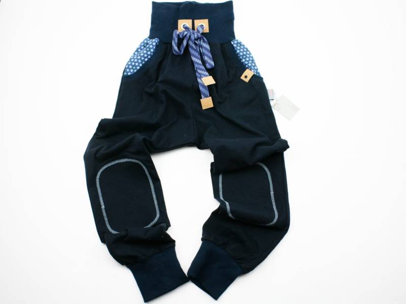 Checkerhose Gr. 128/134 Uni/sterne Dunkelblau/Blau von JaClarDesign