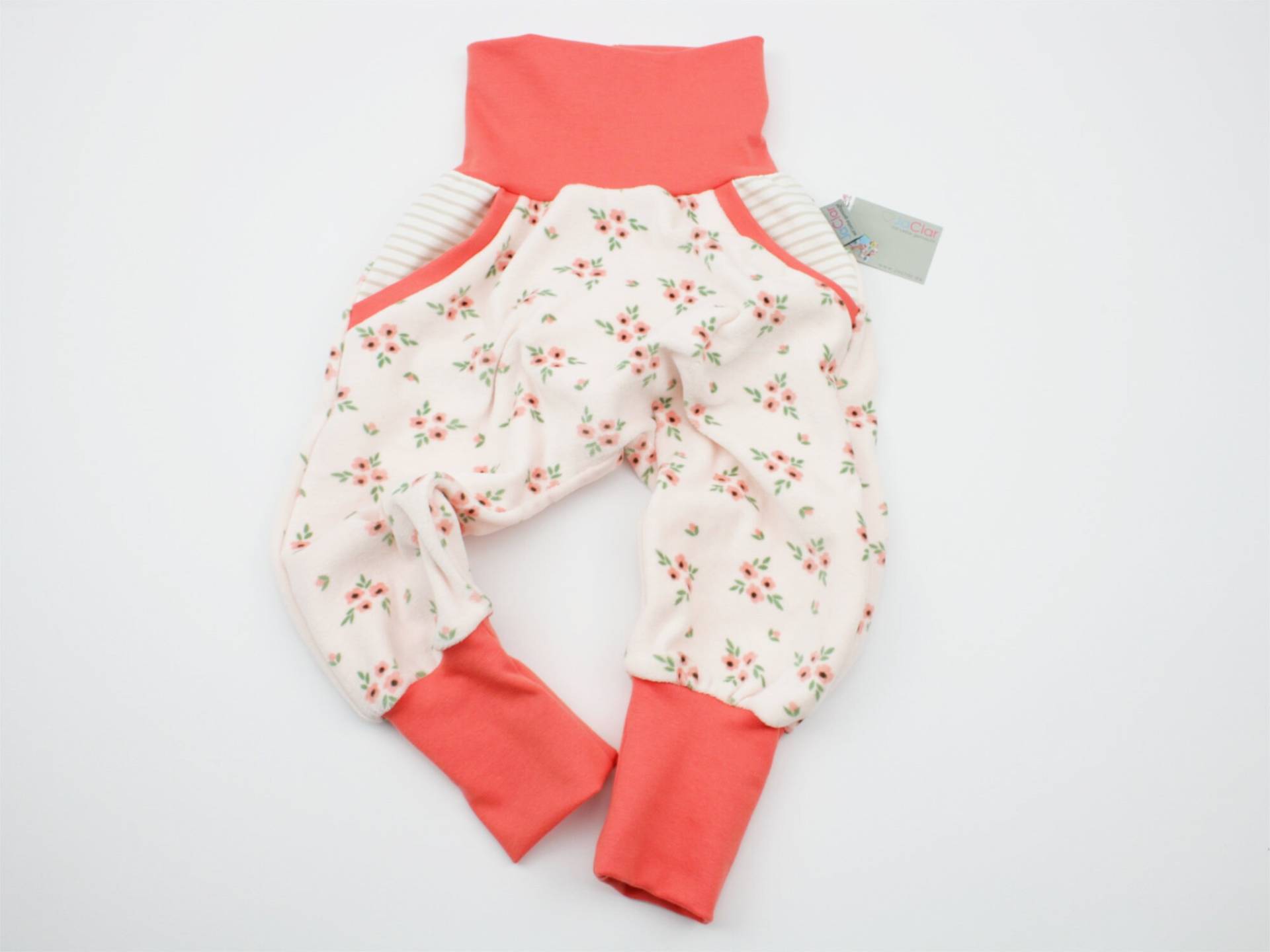 Checkerhose Gr. 56-104 Bio-Samtnicky Blümchen Apricot/Beige von JaClarDesign