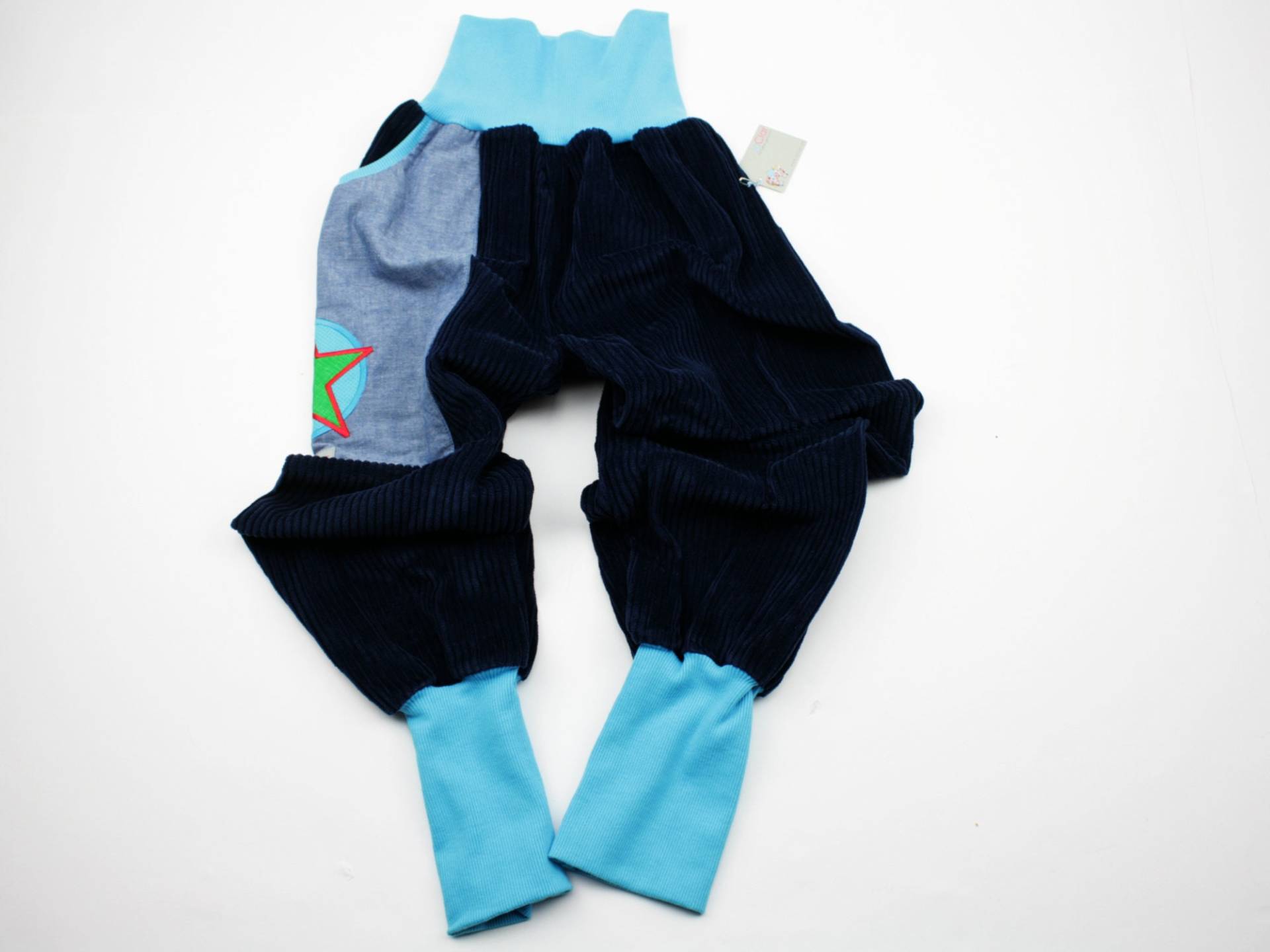 Cordhose Gr. 128 Uni Dunkelblau/Türkis von JaClarDesign