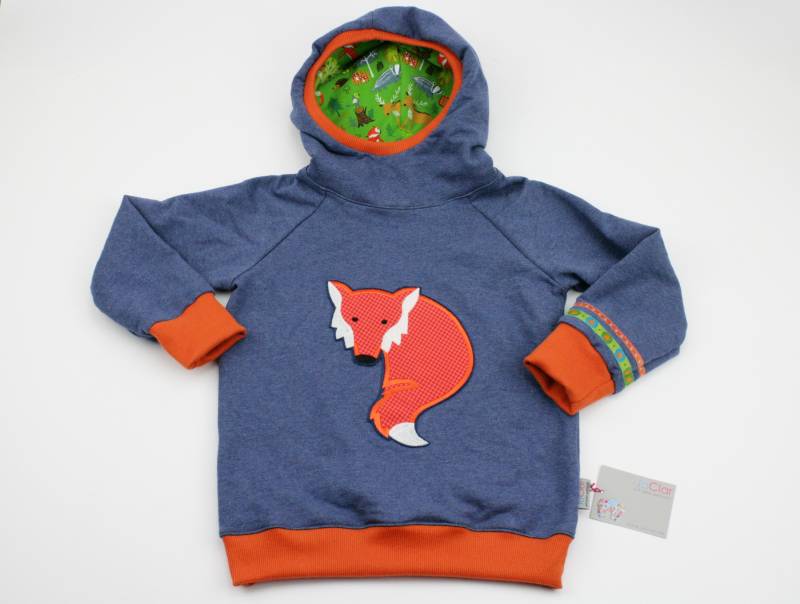 Kapuzenpulli Gr. 104 Fuchs Blau/Orange von JaClarDesign