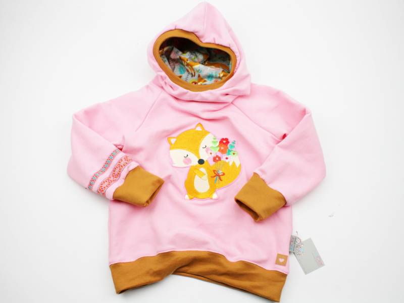 Kapuzenpulli Gr. 104 Fuchs Rosa/Ocker von JaClarDesign