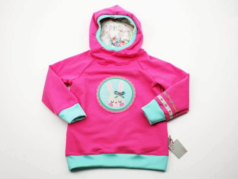 Kapuzenpulli Gr. 104 Hasenkopf Pink/Mintgrün von JaClarDesign