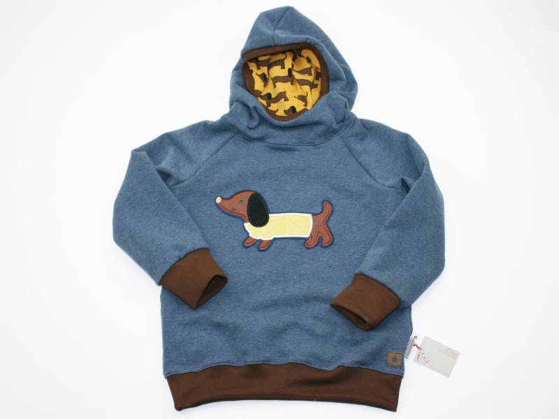Kapuzenpulli Gr. 110 Dackel Dunkelblau/Braun von JaClarDesign