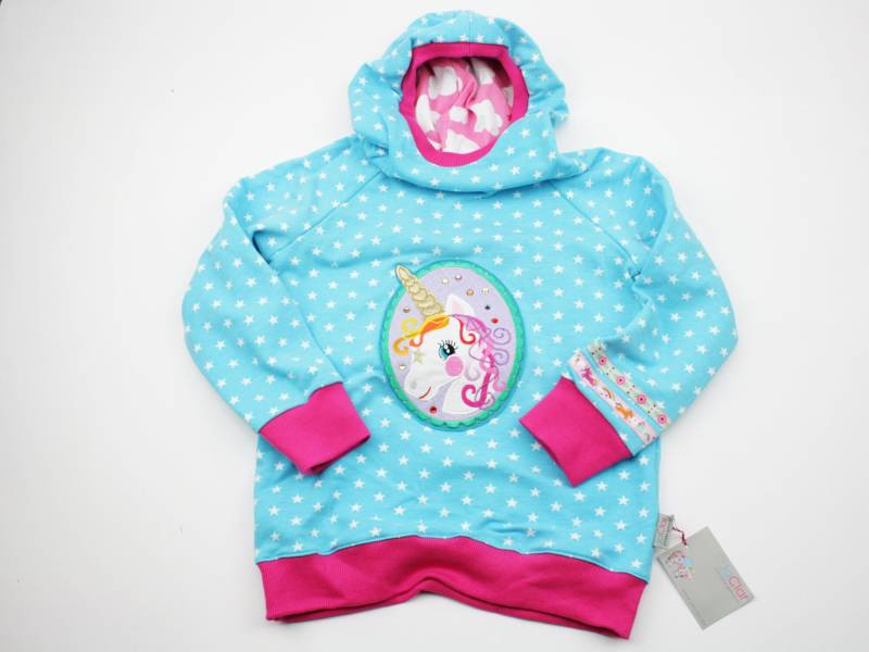 Kapuzenpulli Gr. 116 Einhorn Türkis/Pink von JaClarDesign