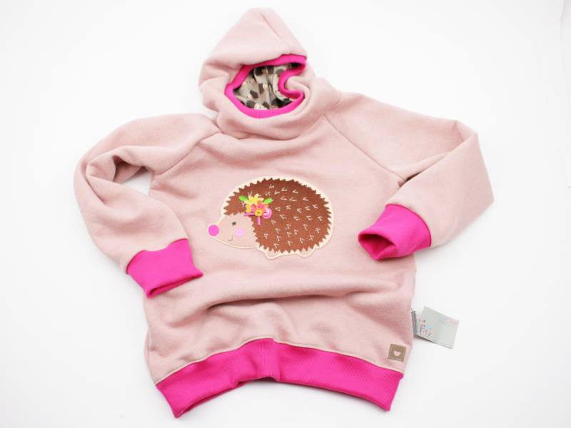 Kapuzenpulli Gr. 122 Igelchen Zartes Altrosa/Pink von JaClarDesign
