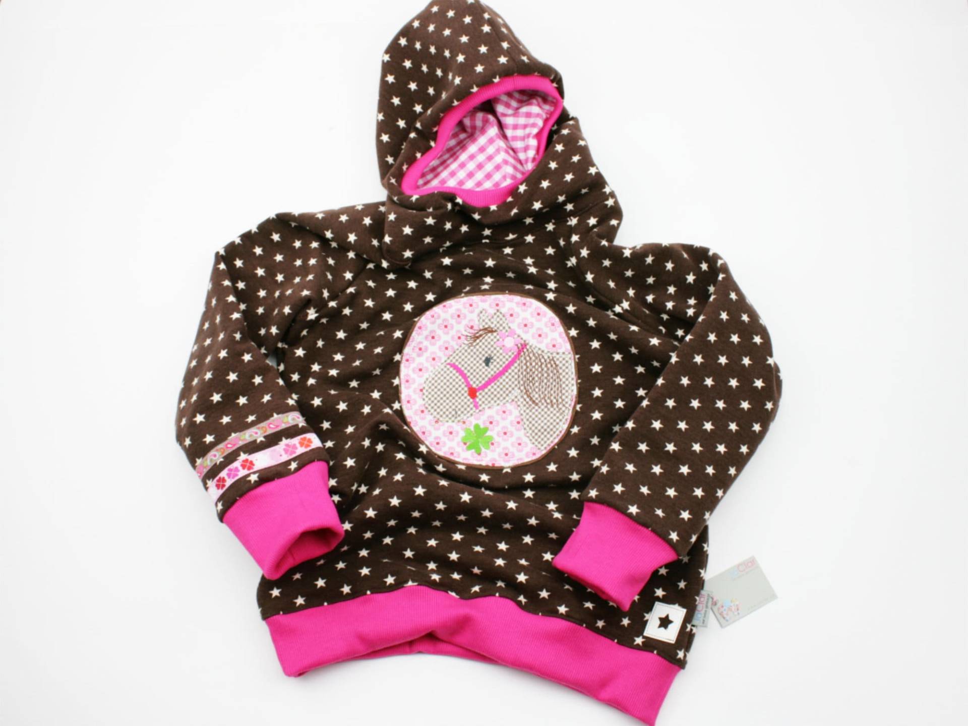Kapuzenpulli Gr. 122 Pferd Braun/Pink von JaClarDesign