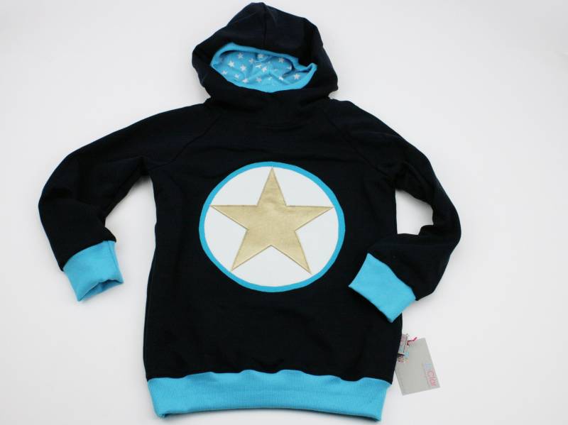 Kapuzenpulli Gr. 122 Stern Dunkelblau/Türkis von JaClarDesign