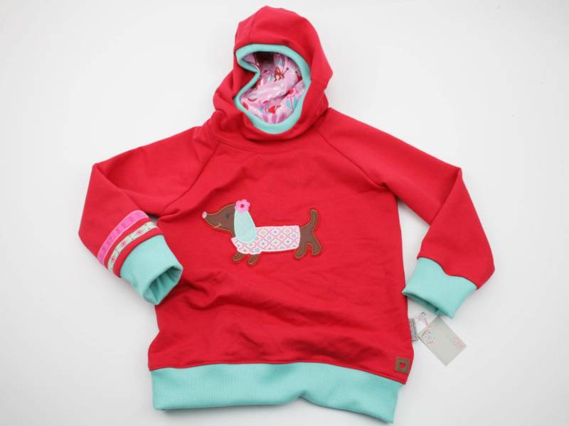 Kapuzenpulli Gr. 98-128 Dackeldame Rot/Mint von JaClarDesign