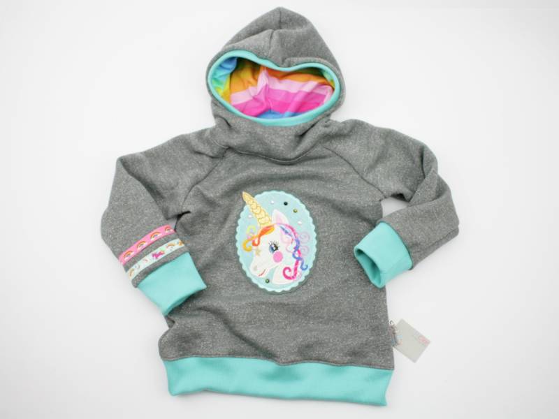 Kapuzenpulli Gr. 98-128 Einhorn Grau/Mint von JaClarDesign