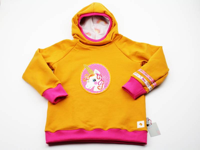 Kapuzenpulli Gr. 98-128 Einhorn Senfgelb/Pink von JaClarDesign