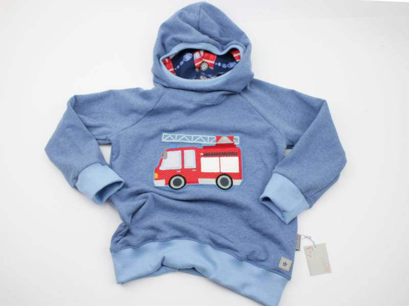 Kapuzenpulli Gr. 98-128 Feuerwehr Blau/Hellblau von JaClarDesign