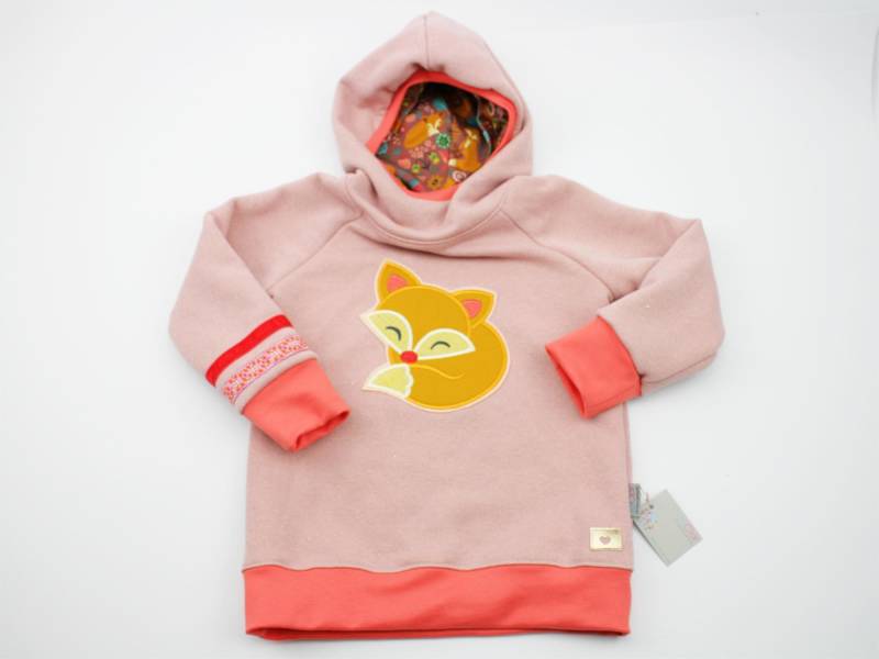 Kapuzenpulli Gr. 98-128 Fuchs Zartes Altrosa/Koralle von JaClarDesign