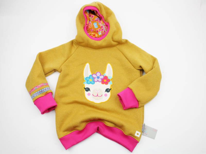 Kapuzenpulli Gr. 98-128 Lama Senfgelb/Pink von JaClarDesign