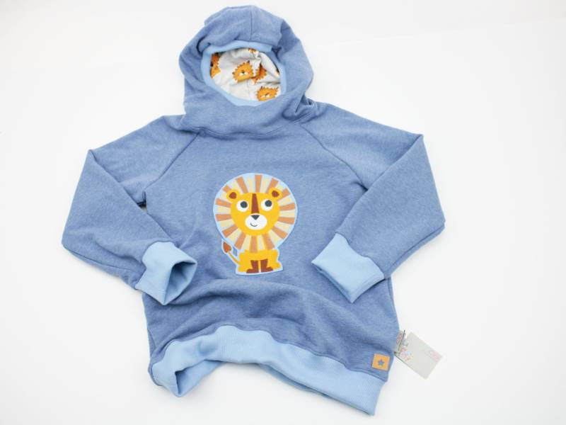 Kapuzenpulli Gr. 98-128 Löwe Blau Meliert/Hellblau von JaClarDesign