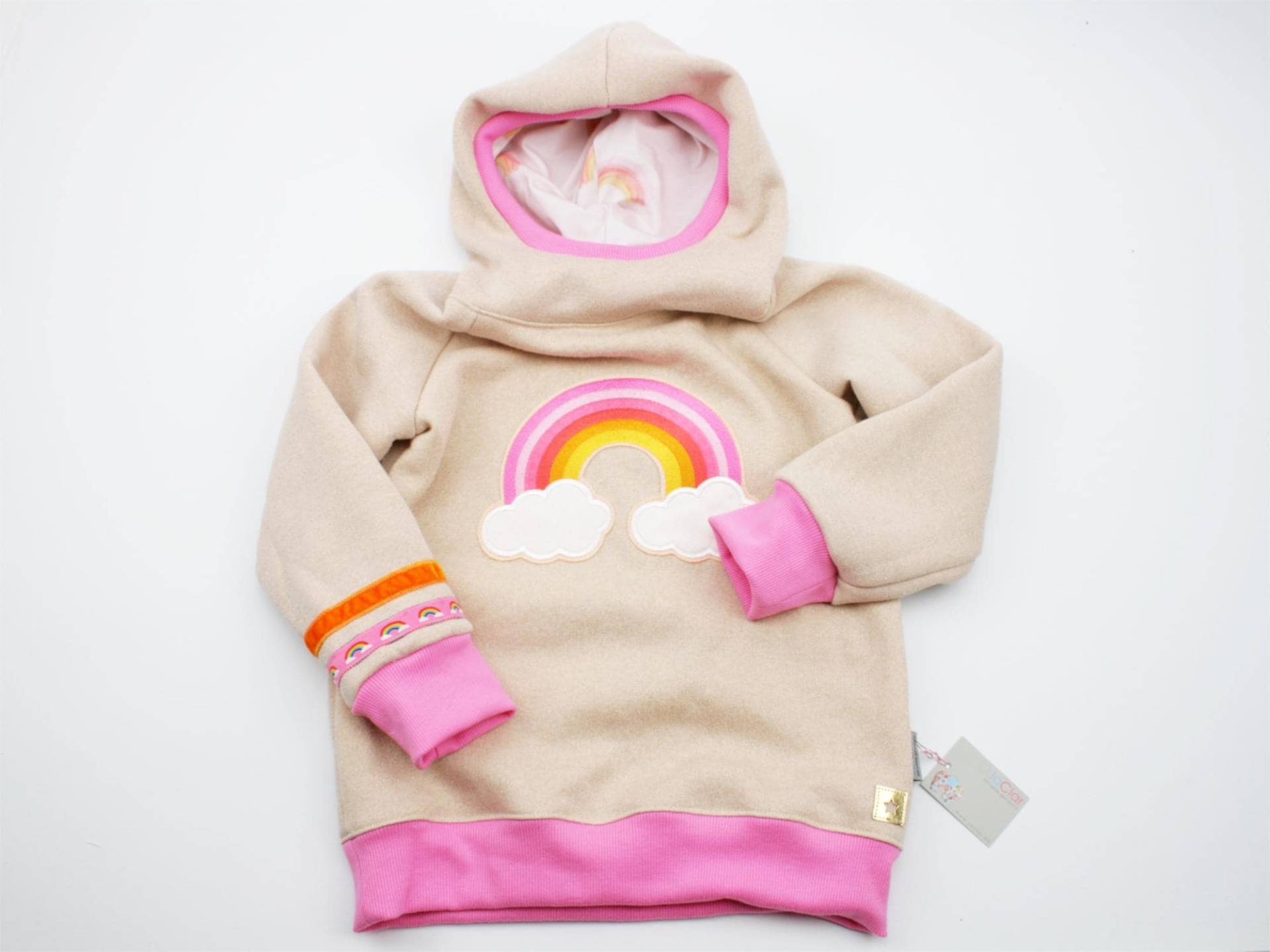Kapuzenpulli Gr. 98-128 Regenbogen Zartes Beige/Rosa von JaClarDesign
