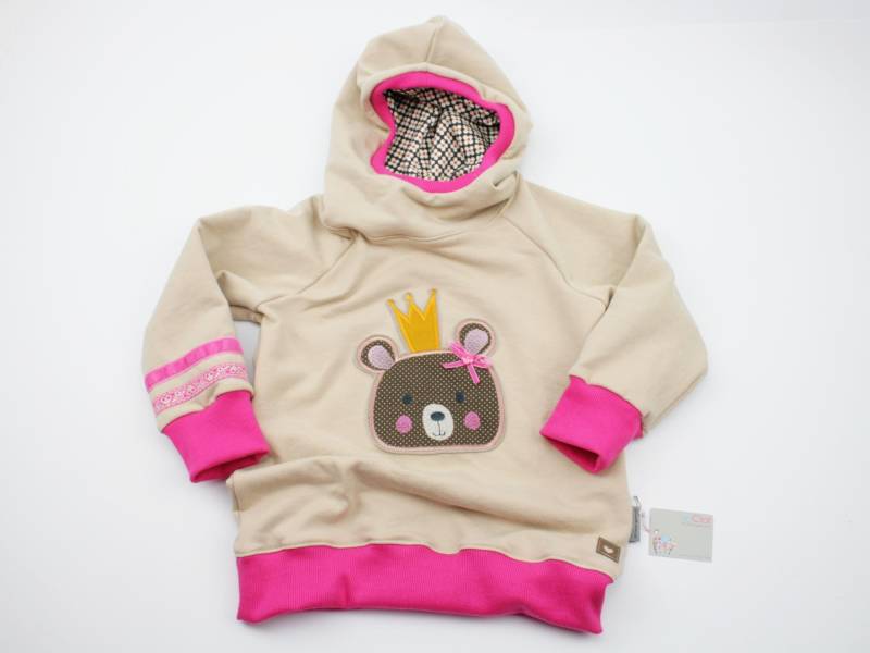 Kapuzenpulli Gr. 98-134 Bärenkopf Mit Krone Beige/Pink von JaClarDesign