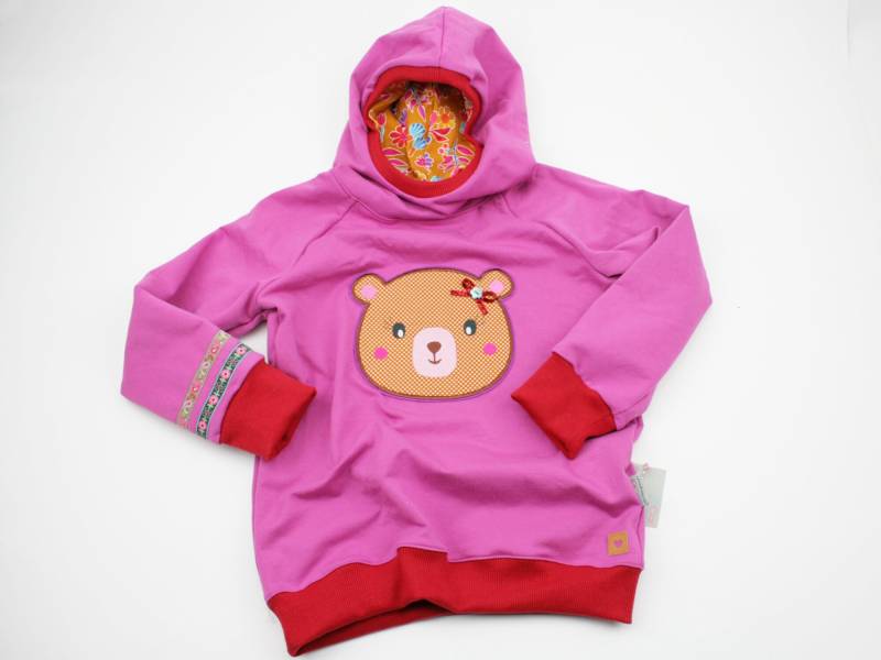 Kapuzenpulli Gr. 98-134 Bärenkopf Pink/Rot von JaClarDesign