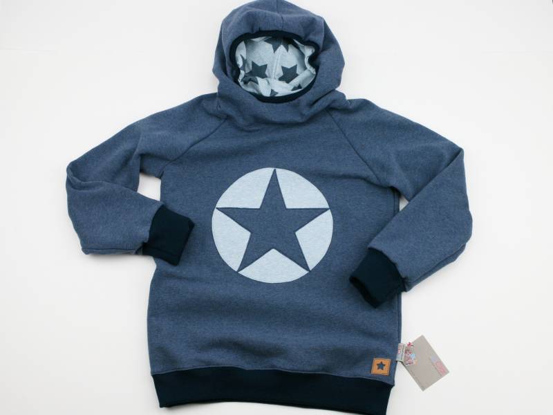 Kapuzenpulli Gr. 98-134 Stern Dunkelblau/Hellblau von JaClarDesign