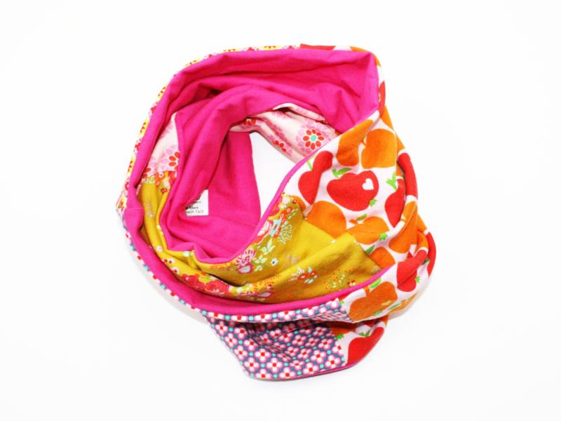 Kinderloop Patchwork Äpfelchen Senfgelb/Pink Unikat von JaClarDesign