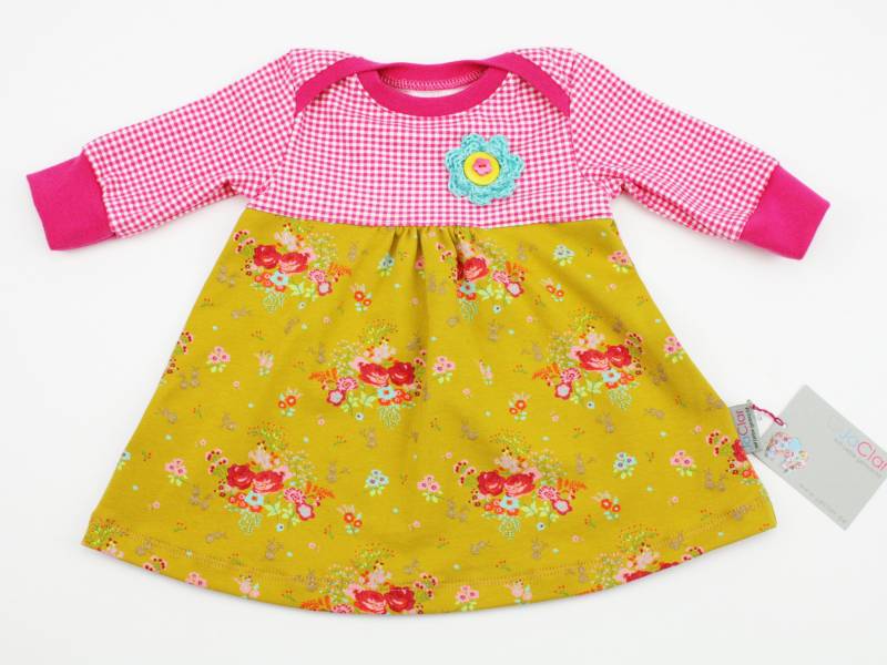 Kleidchen Gr. 56 Blümchen Senf/Pink von JaClarDesign