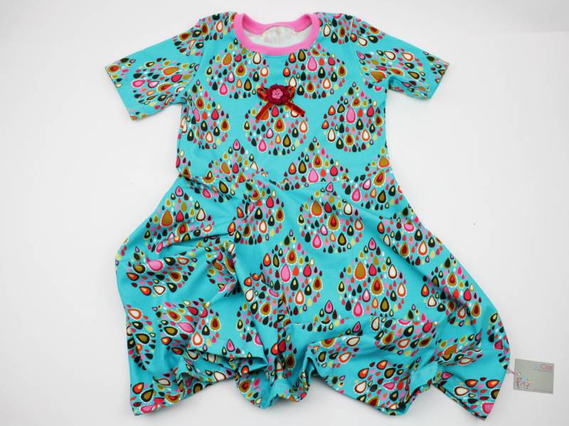 Kurzarm Jerseykleid Gr. 128 Tropfen Türkis/Rosa von JaClarDesign