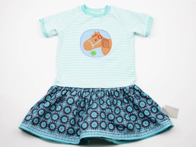 Kurzarm Raglankleid Gr. 62-128 Pferd Helltürkis/Blau von JaClarDesign