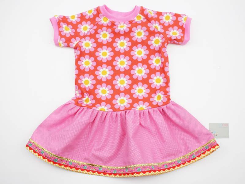 Kurzarm Raglankleid Gr. 80 Blumen Rosa/Hellrot von JaClarDesign
