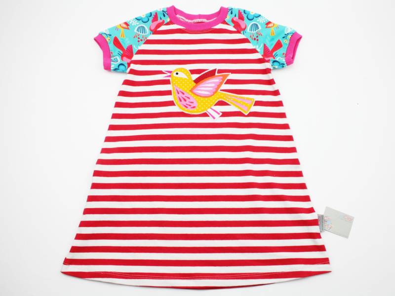 Kurzarmkleid Gr. 104 Vögelchen Rot/Türkis von JaClarDesign