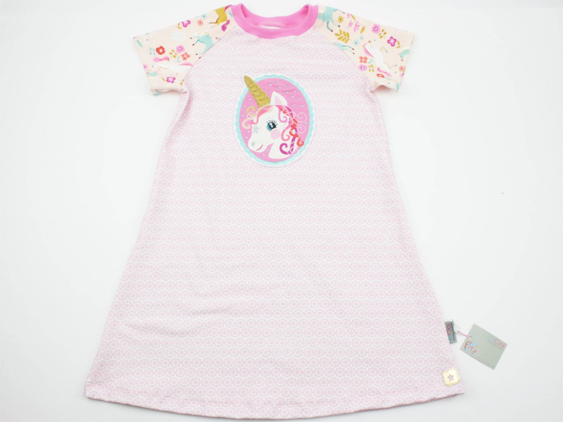 Kurzarmkleid Gr. 62-134 Einhorn Rosa/Weiss von JaClarDesign