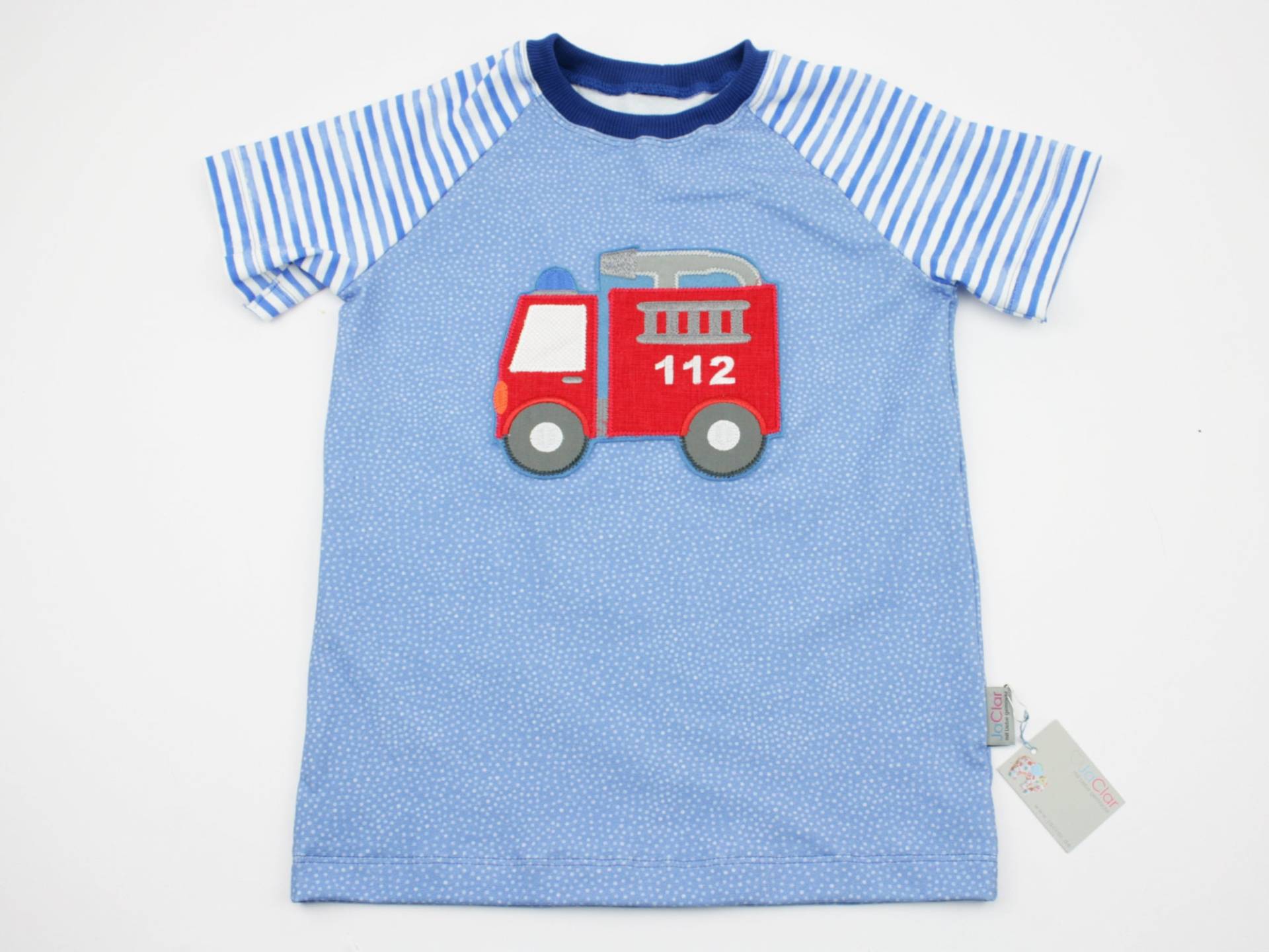 Kurzarmshirt Gr. 62-134 Feuerwehr Hellblau/Rot von JaClarDesign