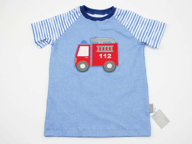 Kurzarmshirt Gr. 62-134 Feuerwehr Hellblau/Rot von JaClarDesign
