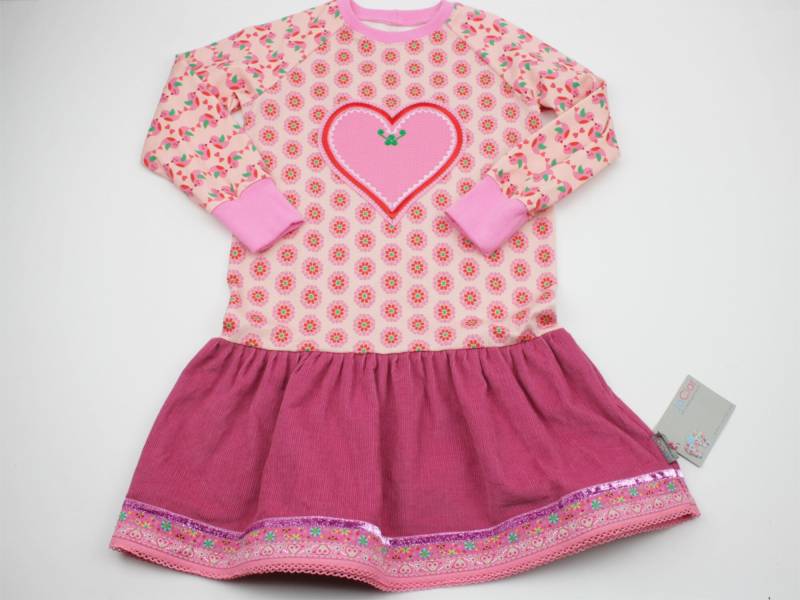 Langarm Raglankleid Gr. 110 Herz Rosa/Altrosa von JaClarDesign